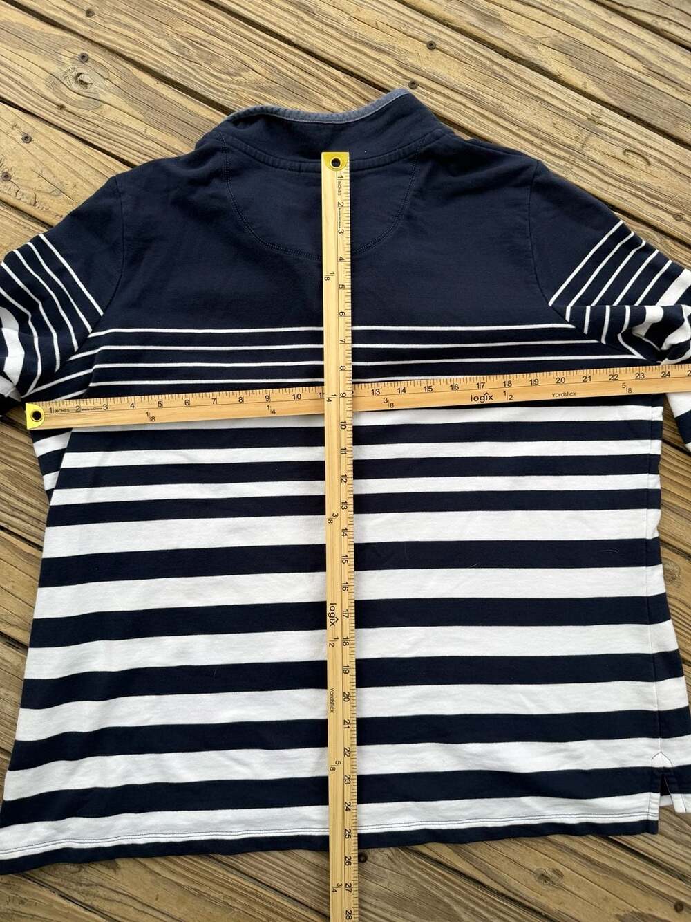 L.L.Bean Striped Snap-Front Pullover Shirt Navy White Size 1X Plus - Picture 2 of 5